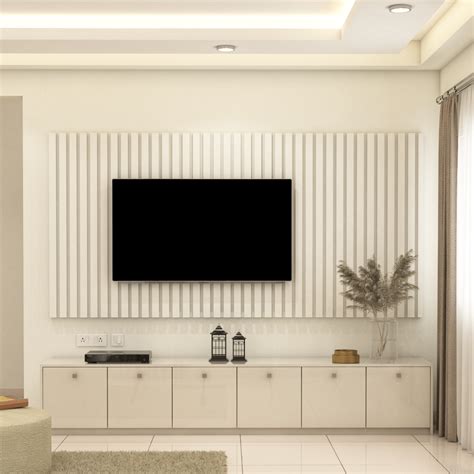 modern themed compact sized white finish tv unit design livspace