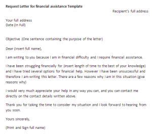 letter  request  financial assistance financial assistance