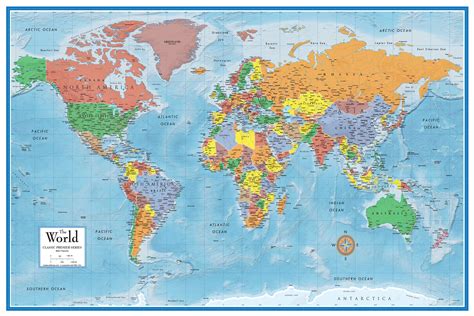 world political map earth toned enlarged  laminated mapa mural