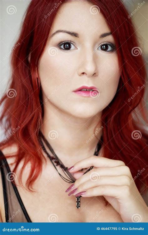 Beautiful Redhead Young Woman With Bright Make Up Portrait Stock Image