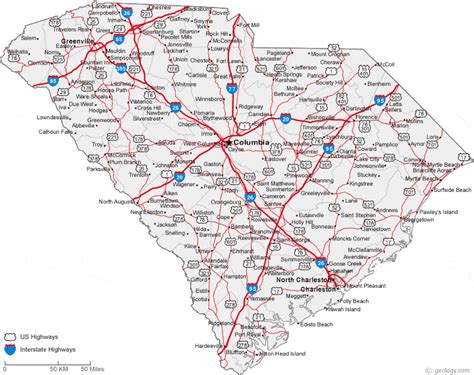 map  south carolina cities south carolina road map