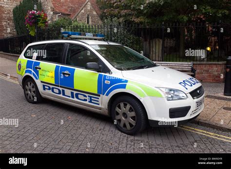 police car parked   street uk stock photo  alamy