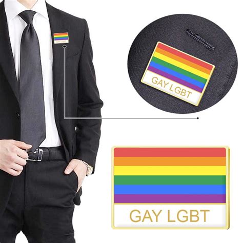 Rainbow Flag Gay Lesbian Clothes Lapel Badge Rectangle Shape Enamel