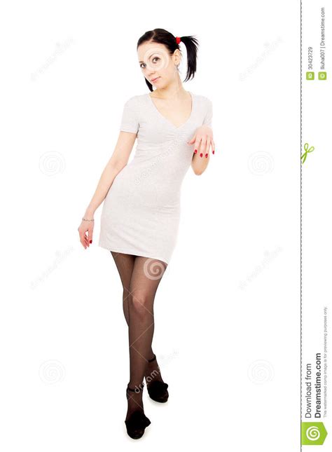 pretty slim tall girl standing in stockings royalty free