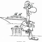 Coloring Tourist Cruise Ship Cartoon Waves Outline Boat Pages Posing Male Leishman Vector Clipart Getcolorings sketch template