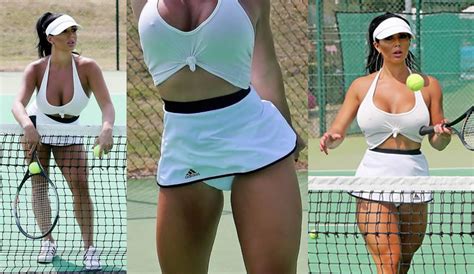 Grace J Teal Upskirt Sexy Display Playing Tennis In