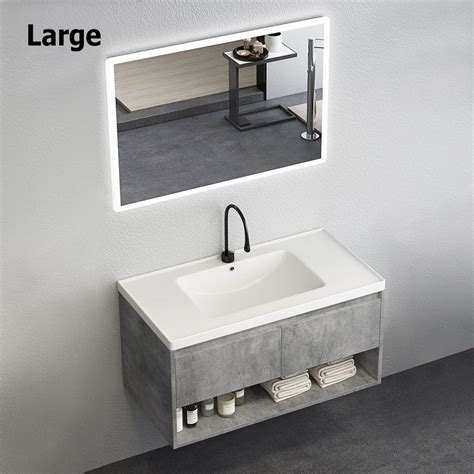 modern  gray floating bathroom vanity wall mount ceramics single
