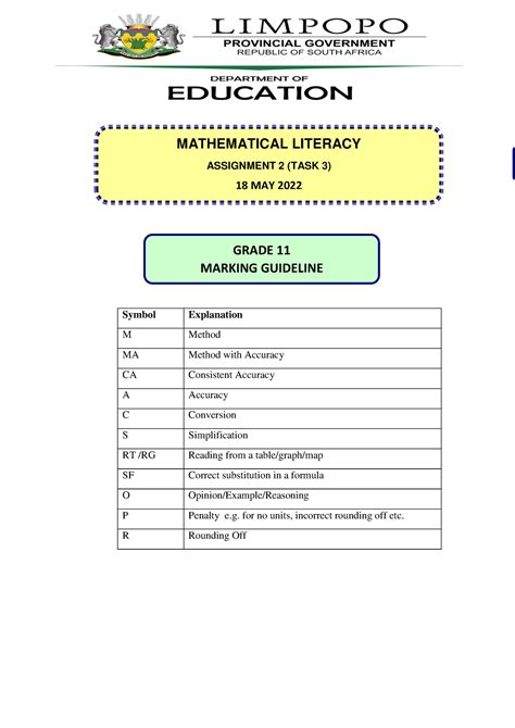 assign memo grade  term   memo mathematical literacy