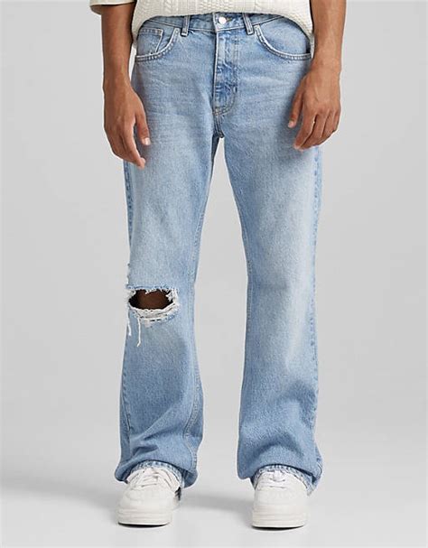 bershka flared jeans  blue asos