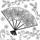 Oriental Coloring Fan Butterfly Adult Designlooter Uncolored Decorated Famous Vector Book Stock 67kb 800px sketch template