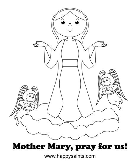 happy saints mother mary coloring page