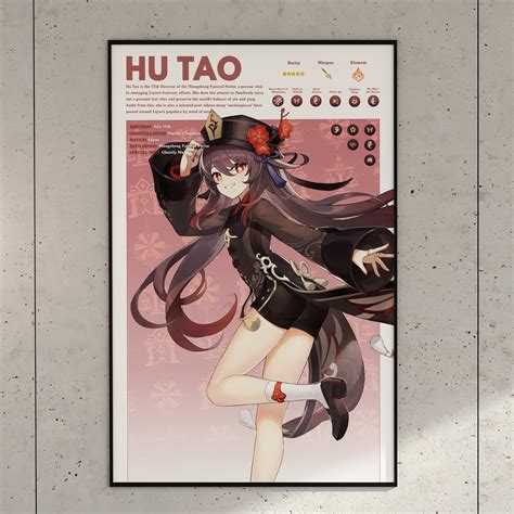 Hu Tao Poster Genshin Impact Character Info Video Games Etsy