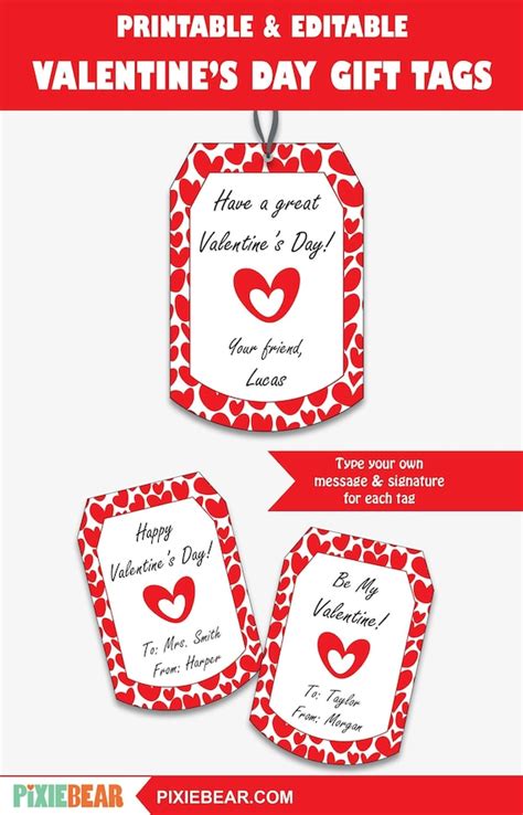 printable valentines day tags  kids editable valentine labels