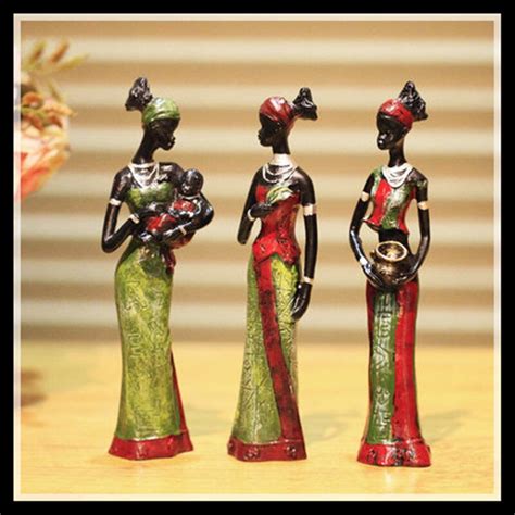 3pcs set green exotic tribal african girl resin figurines decorative crafts ornaments home