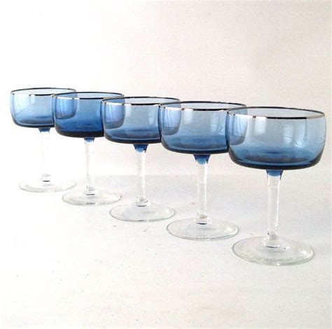 Vintage Glassware Cobalt Blue Stemware Set Of 5 Champagne Etsy