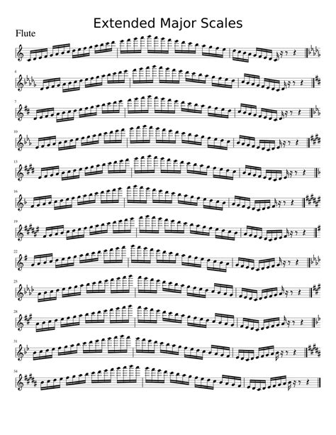 flute extended major scales sheet   piano