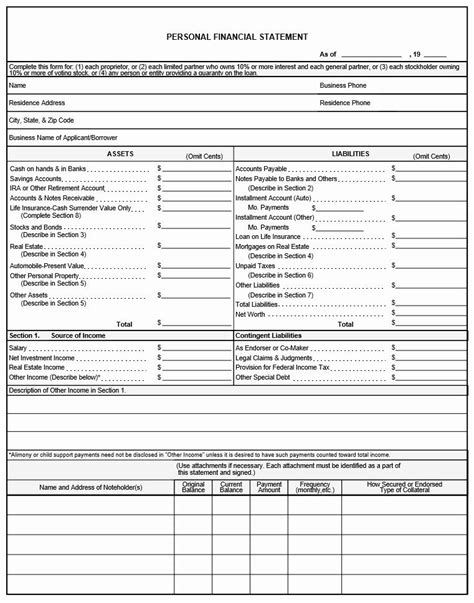 personal financial statement template inspirational  personal