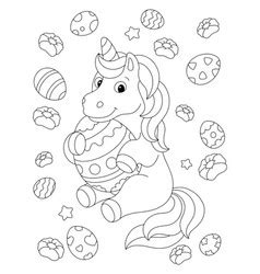 lovely unicorn easter theme coloring book page vector image
