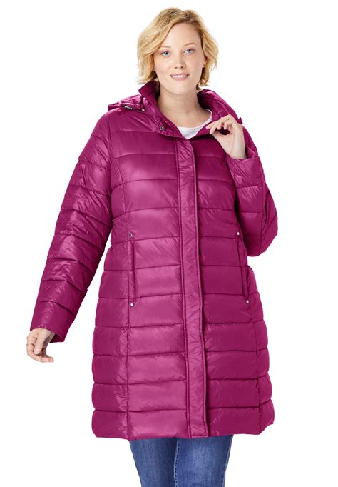 woman within women s plus size long packable puffer jacket