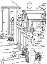 Living Colouring Scenes Mansion Books Outhouse Chickens sketch template