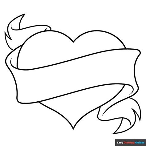 heart  ribbon coloring page easy drawing guides