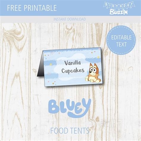 printable bluey food tents birthday buzzin