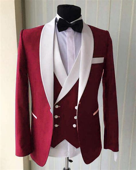 Fashion Red Suit For Men Wedding Prom Tuxedo Outfit 3 Pieces Jacket V