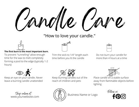 candle care card template general care card diy candle etsy canada