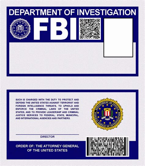 fbi id card template  printable templates