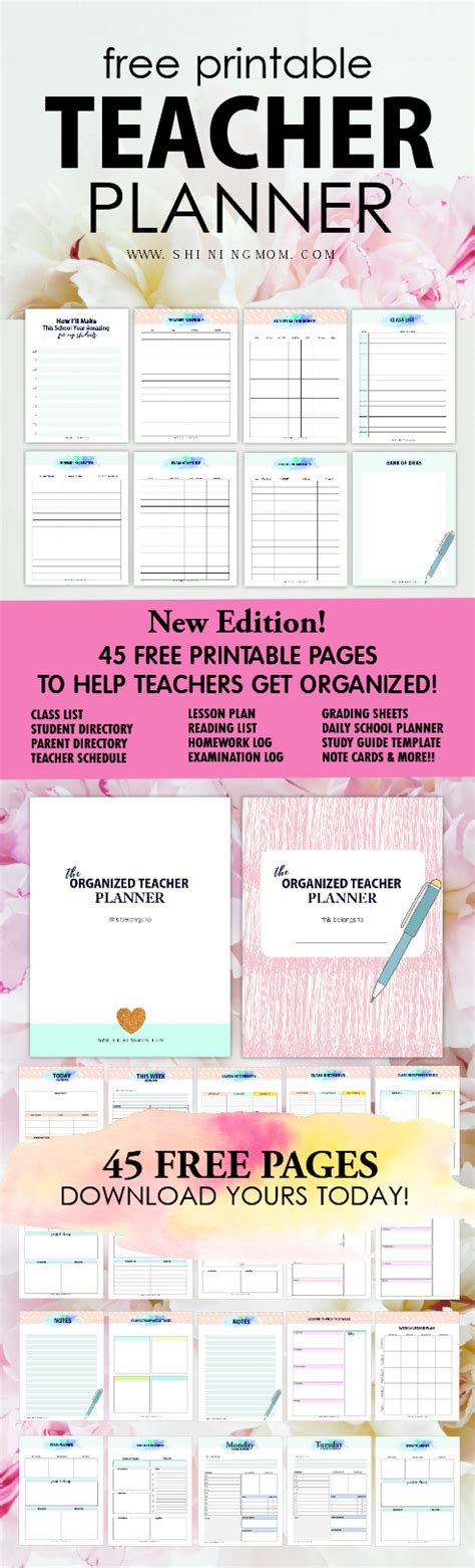 printable teacher planner  templates    efficient