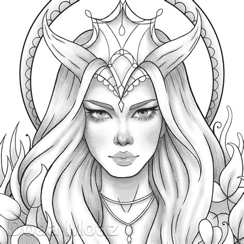 printable coloring page fantasy girl portrait etsy fille fantaisie