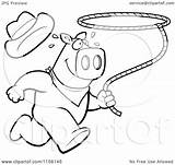 Pig Lasso Rodeo Running Coloring Clipart Cartoon Thoman Cory Outlined Vector 2021 sketch template