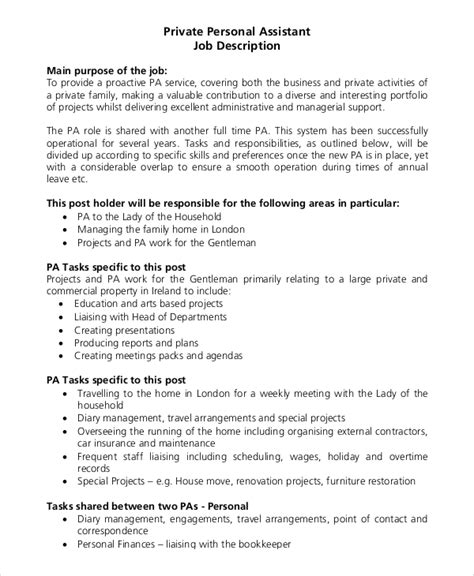 sample personal assistant job description templates   ms