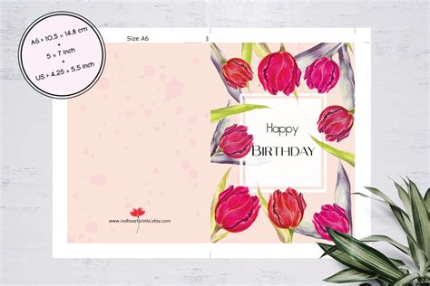 happy birthday tulips card red tulips greeting card etsy