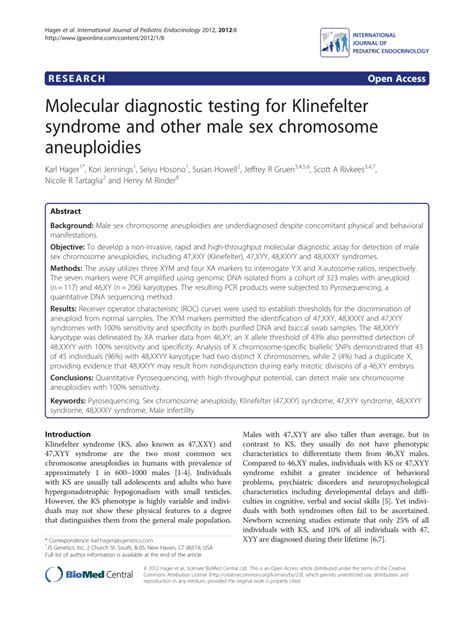 Pdf Molecular Diagnostic Testing For Klinefelter Syndrome And Other