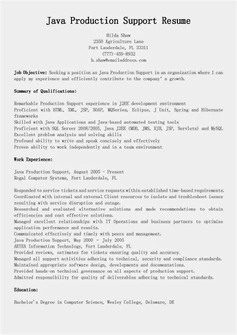 resume samples java production support resume sample