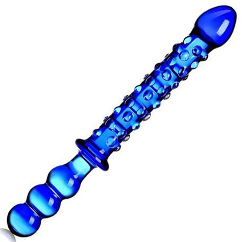blue long big crystal dildo double dong cock pyrex penis lesbian