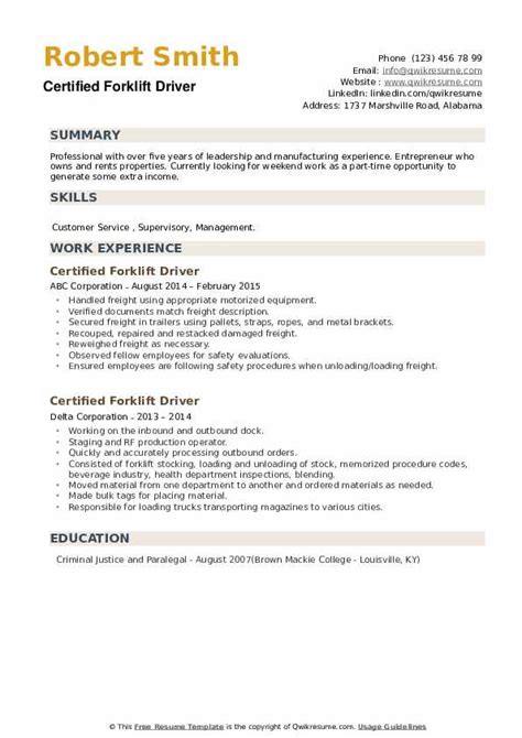 certified forklift driver resume samples qwikresume