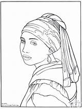 Coloring Girl Pages Pearl Earring Famous Vermeer Artwork Funnycoloring Printable sketch template