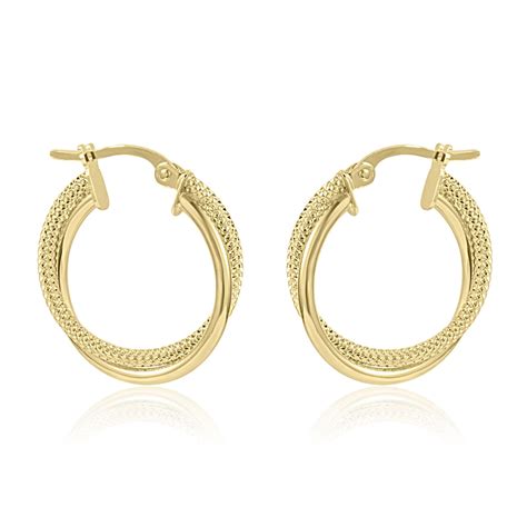Gold Crossover Hoop Earrings 18mm Pravins
