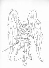 Angel Warrior Female Coloring Drawing Pages Girl Anime Drawings Warriors Tattoo Artwork Kootation Line Choose Board Fantasy Getdrawings Girls Template sketch template