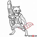 Rocket Raccoon Draw Step Sketchok Superheroes Comics sketch template