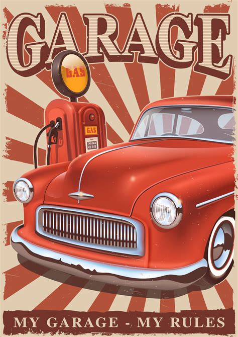 vintage poster  classic car   gas pump rposters
