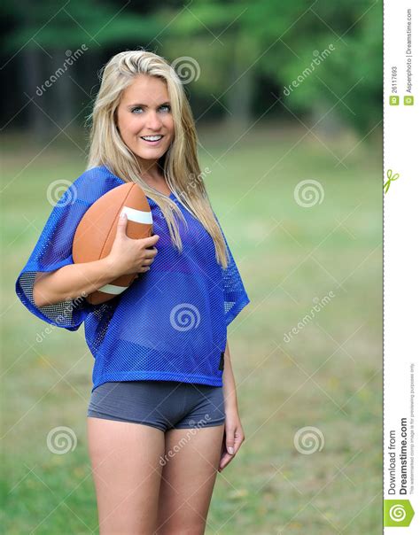 Blonde Active Woman American Football Stock Image Image Of Happy