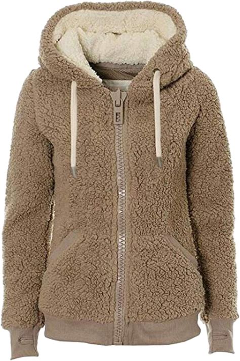 women winter fleece hoodie sweatshirt jacket warm thick zip up hooded