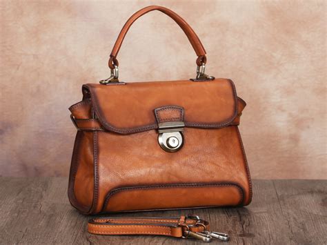 genuine leather crossbody handbags purses  women vintage etsy