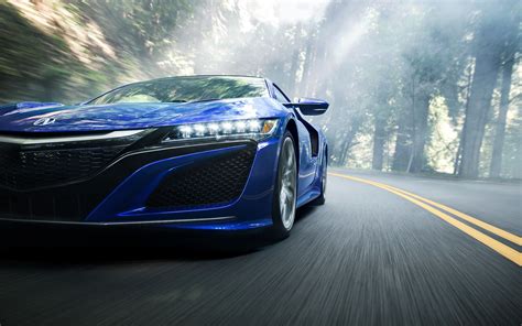 acura nsx car vehicle mist forest road motion blur wallpapers hd