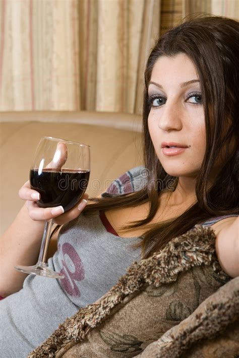 nude girl with glass of red wine stock image image of