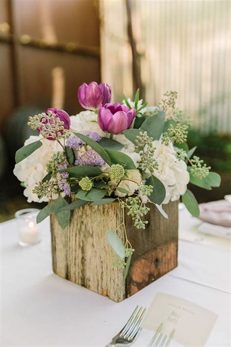Picture Of Purple White And Green Rustic Wedding Centerpiece In A