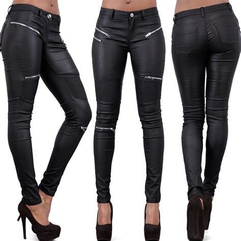 womens leather trousers black wet  leggings ladies jeans slim fit
